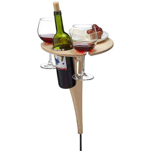 Wood Outdoor Wine Table Beer Glass Serving Holder Home Garden Lawn Beach